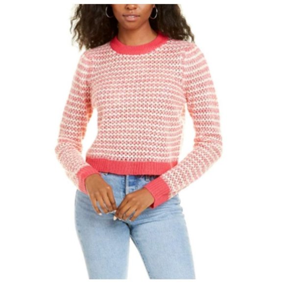 NEW Wayf Pink Striped Open Knit Sweater Size M - Picture 1 of 5
